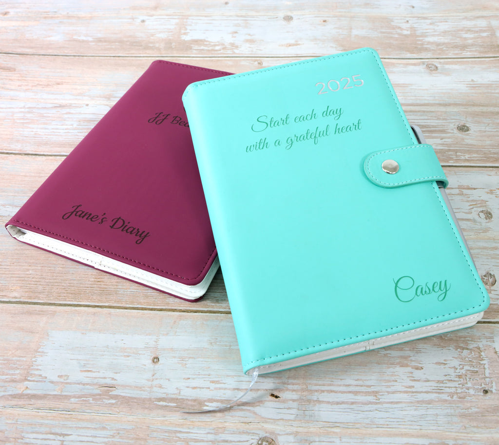 Personalised Design Diary 2025 Organiser | Laser Engraved - A5 size, UK dates