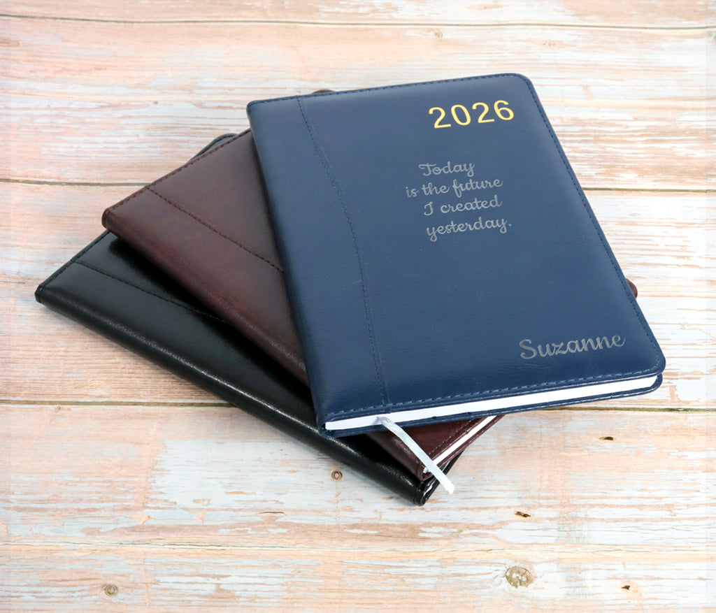 Personalised Premium Executive Diary Organiser 2026, A4/A5 size | Custom Engraved Planner (UK dates)