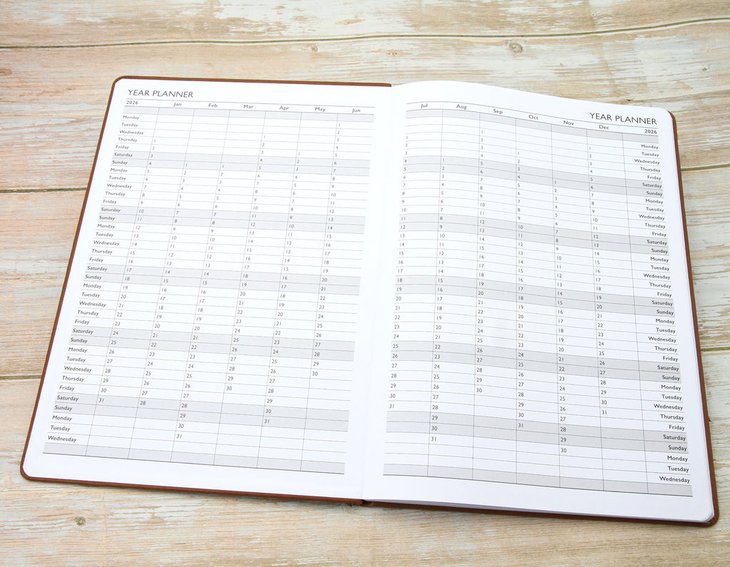 Personalised Premium Executive Diary Organiser 2026, A4/A5 size | Custom Engraved Planner (UK dates)