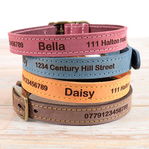Personalised Finest Leather Dog Puppy Collar + optional Matching Lead