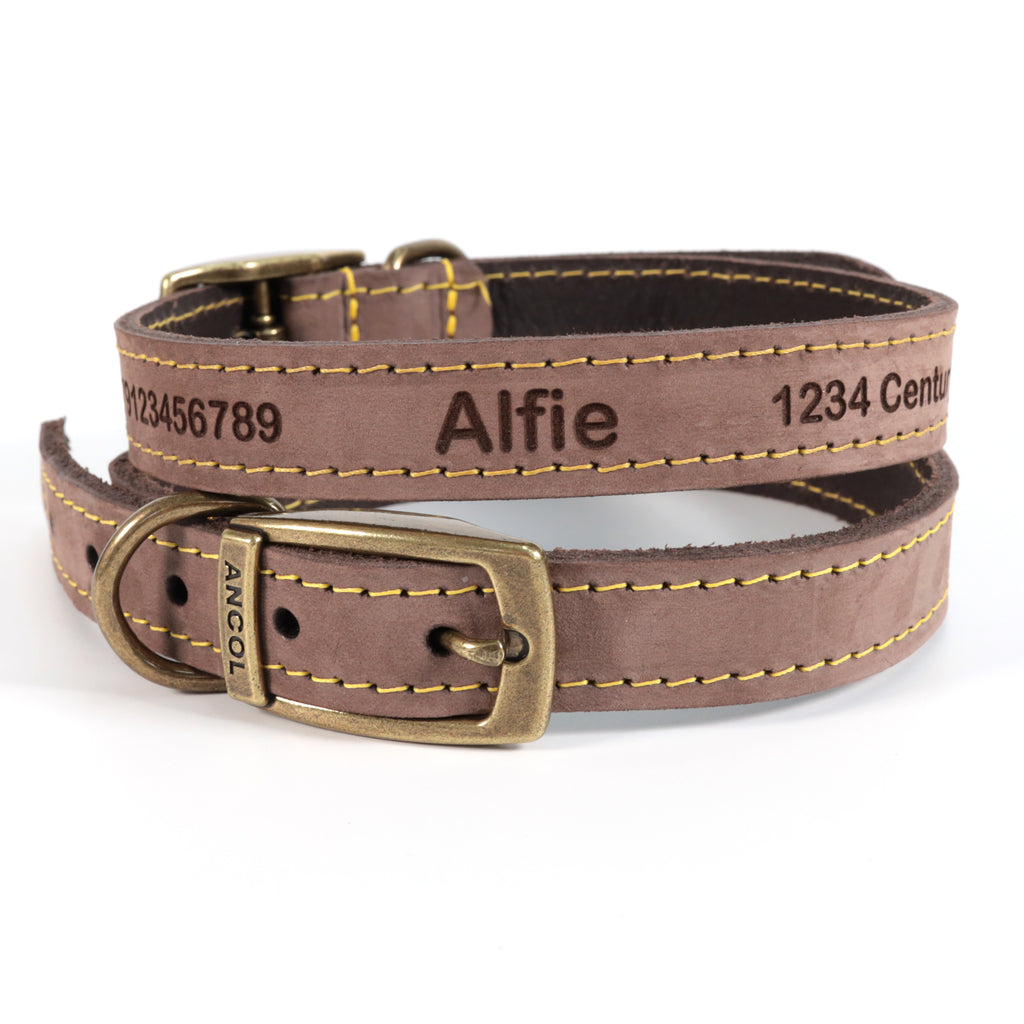 Personalised Finest Leather Dog Puppy Collar + optional Matching Lead