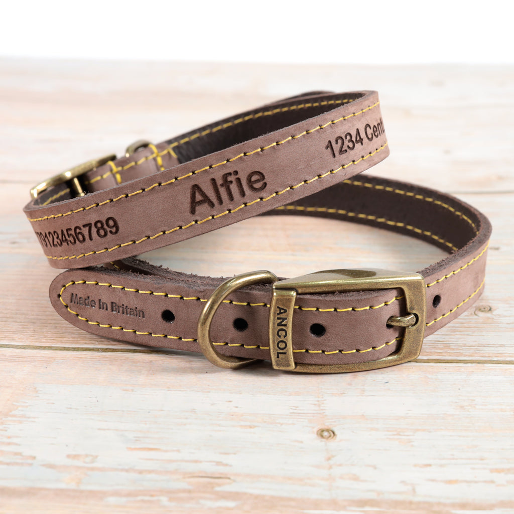 Personalised Finest Leather Dog Puppy Collar + optional Matching Lead