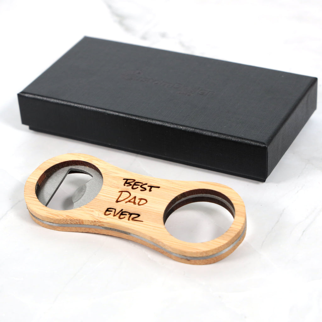 Personalised Custom Bamboo Bottle Opener + Gift Box | Design A Truly Unique Present | Laser Engraved | Great Birthday Father's Valentine's Day Wedding Gift Idea