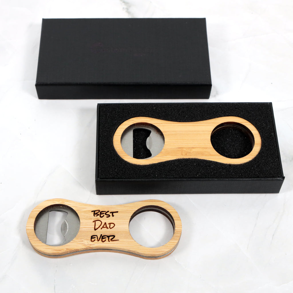 Personalised Custom Bamboo Bottle Opener + Gift Box | Design A Truly Unique Present | Laser Engraved | Great Birthday Father's Valentine's Day Wedding Gift Idea