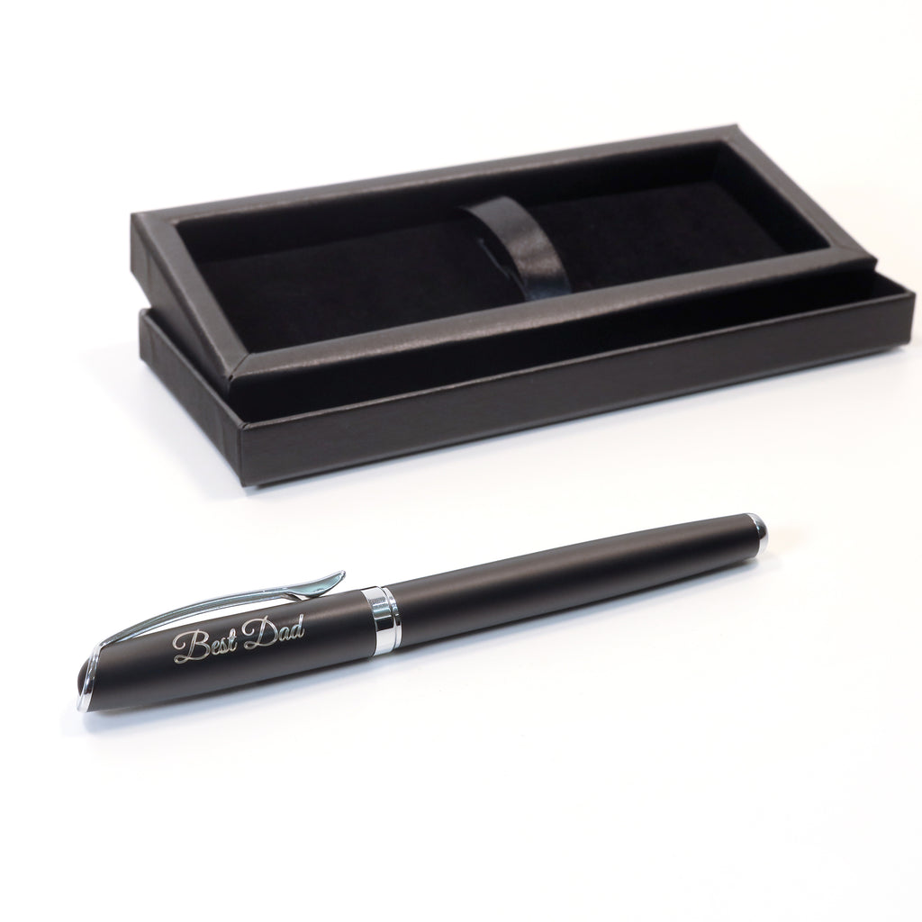 Personalised Custom Premium Satin Black Metal Fountain Pen + Gift Box | Design A Truly Unique Present | Laser Engraved