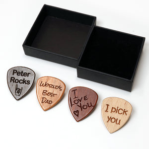 Personalised Custom Wooden Guitar Pick Plectrum + Gift Box