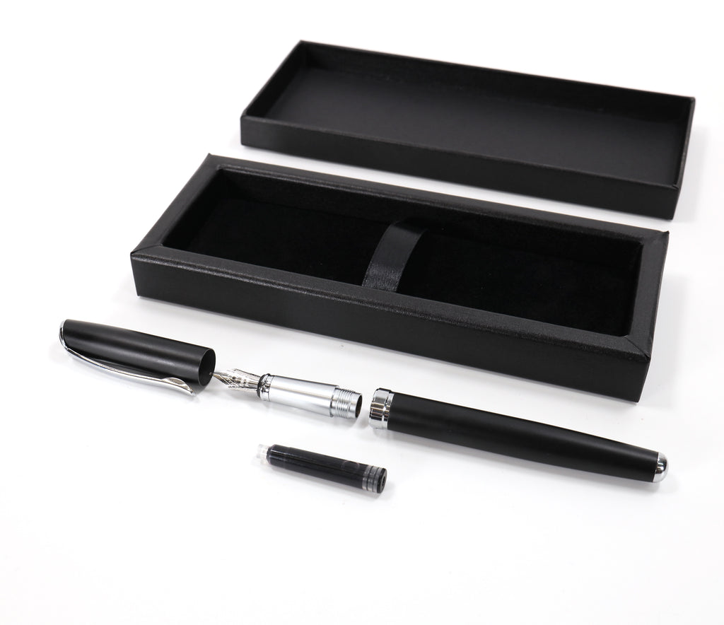 Personalised Custom Premium Satin Black Metal Fountain Pen + Gift Box | Design A Truly Unique Present | Laser Engraved