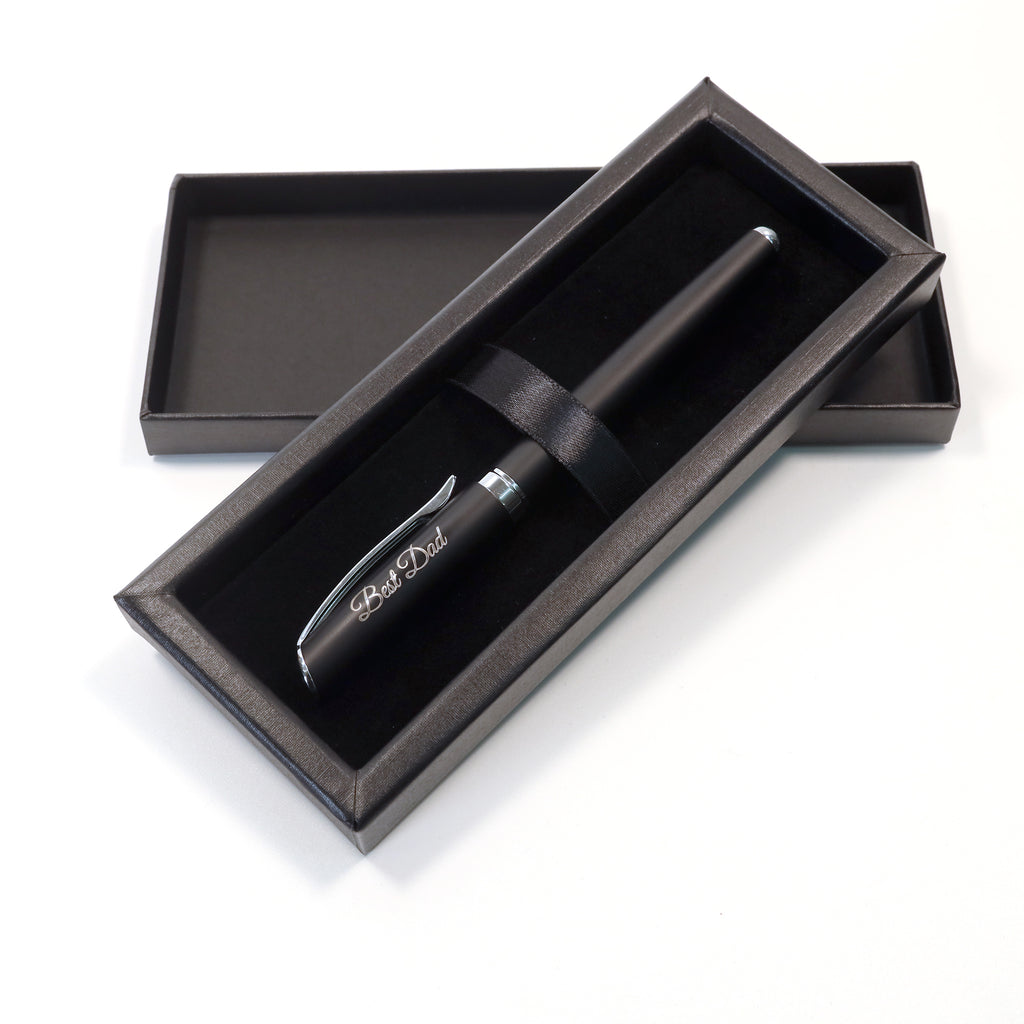 Personalised Custom Premium Satin Black Metal Fountain Pen + Gift Box | Design A Truly Unique Present | Laser Engraved