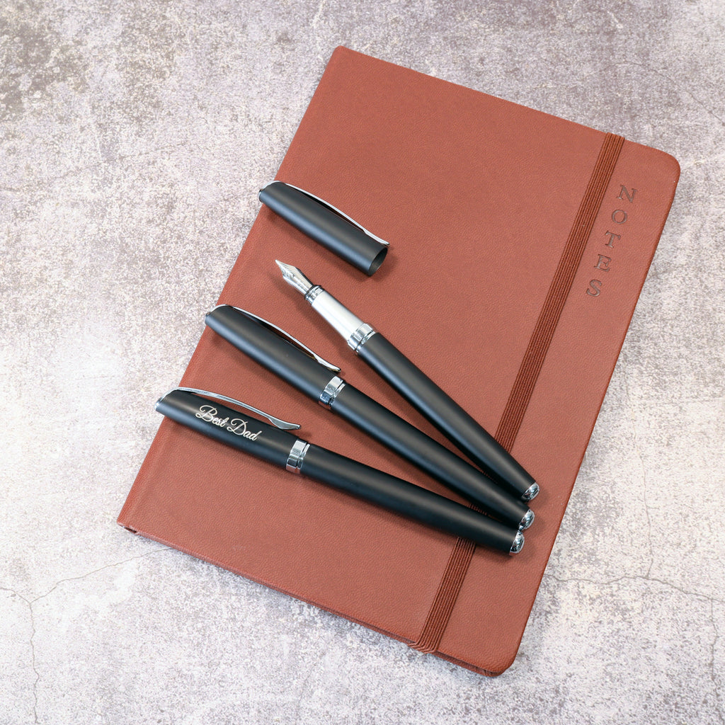 Personalised Custom Premium Satin Black Metal Fountain Pen + Gift Box | Design A Truly Unique Present | Laser Engraved