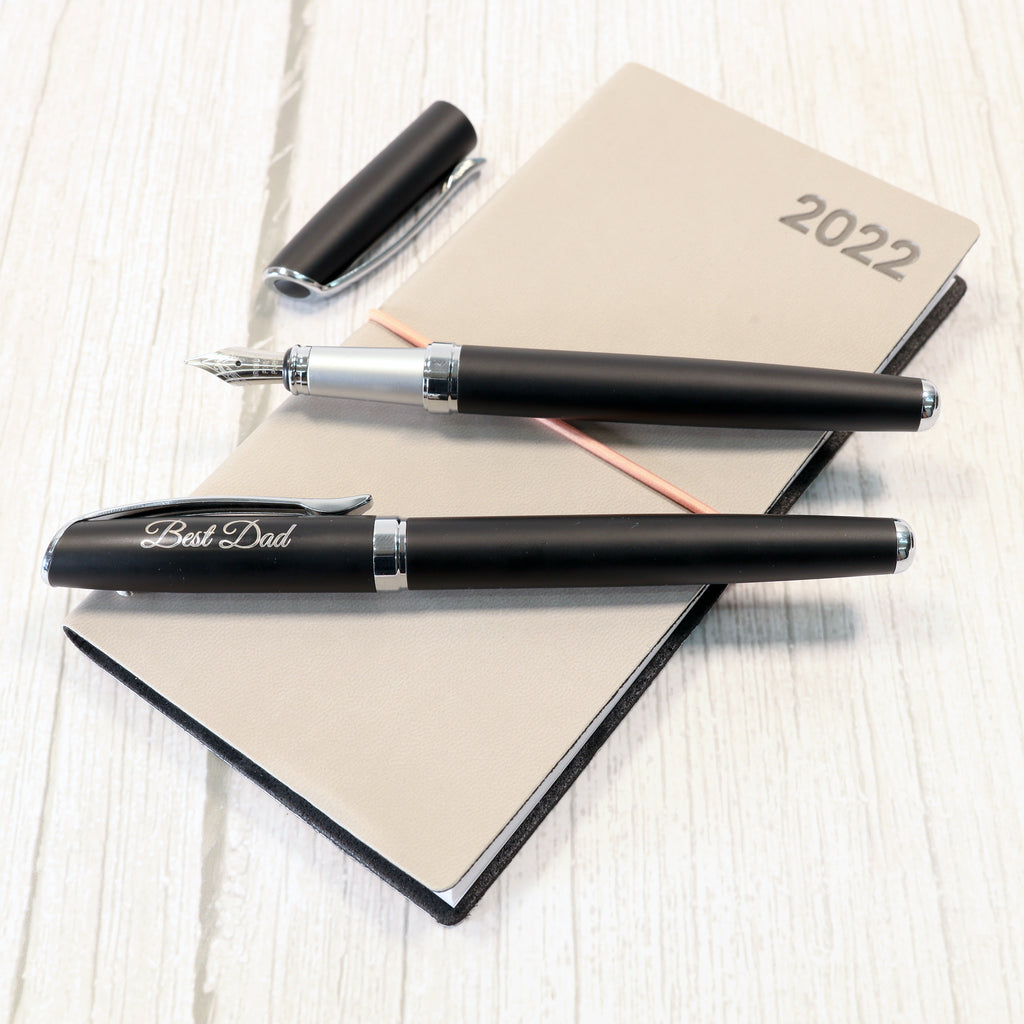 Personalised Custom Premium Satin Black Metal Fountain Pen + Gift Box | Design A Truly Unique Present | Laser Engraved