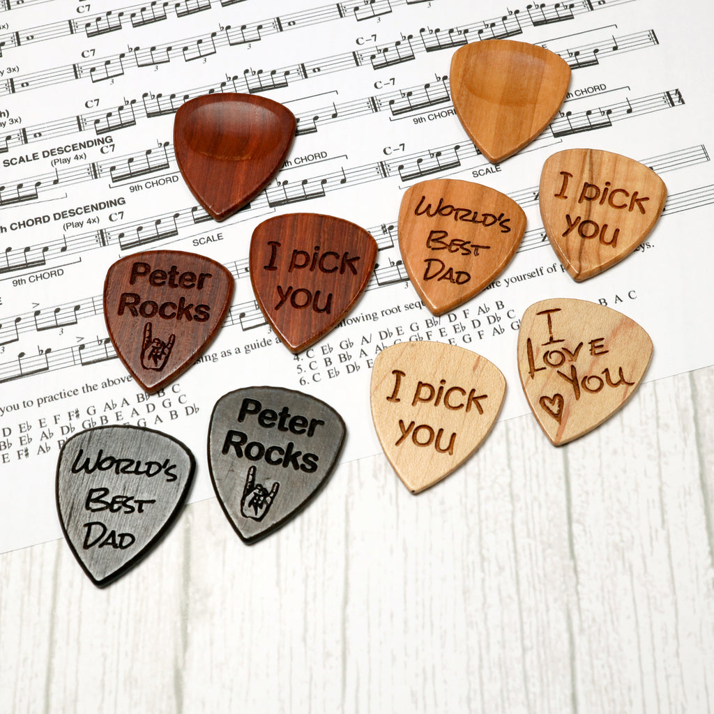 Personalised Custom Wooden Guitar Pick Plectrum + Gift Box