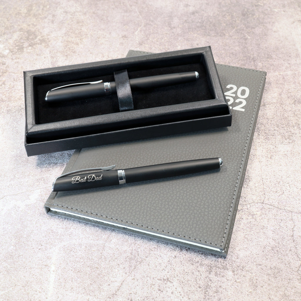 Personalised Custom Premium Satin Black Metal Fountain Pen + Gift Box | Design A Truly Unique Present | Laser Engraved