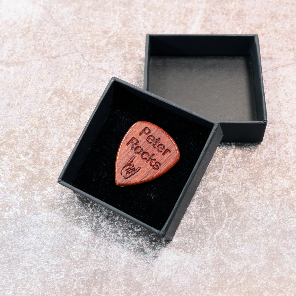 Personalised Custom Wooden Guitar Pick Plectrum + Gift Box