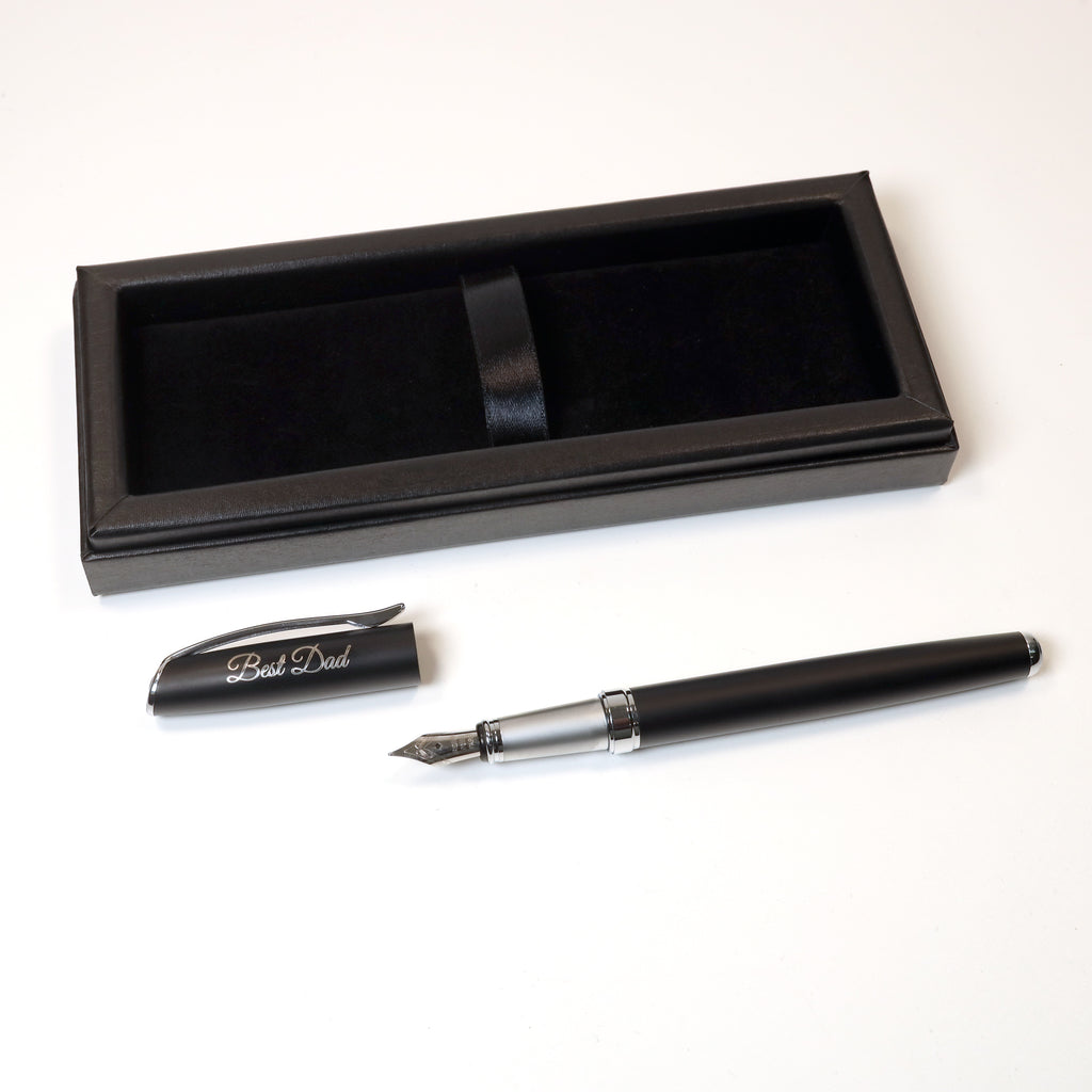 Personalised Custom Premium Satin Black Metal Fountain Pen + Gift Box | Design A Truly Unique Present | Laser Engraved