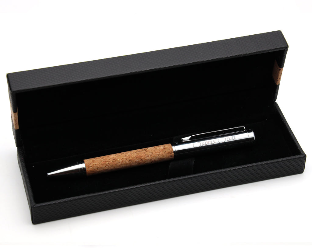 Personalised Premium Cork Metal Ballpoint Pen + Gift Box