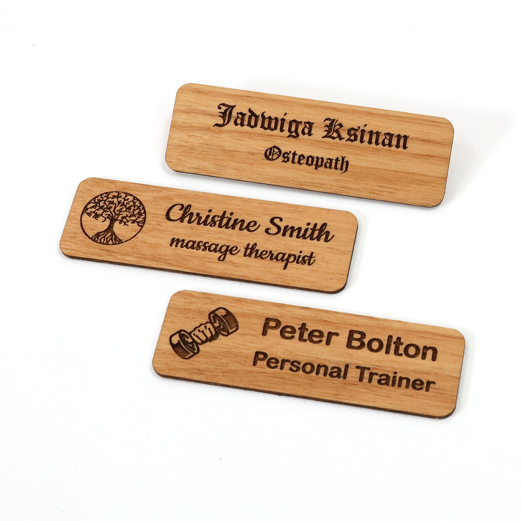 Personalised Wooden Eco Name Badge Staff ID | Design Your Custom Tag