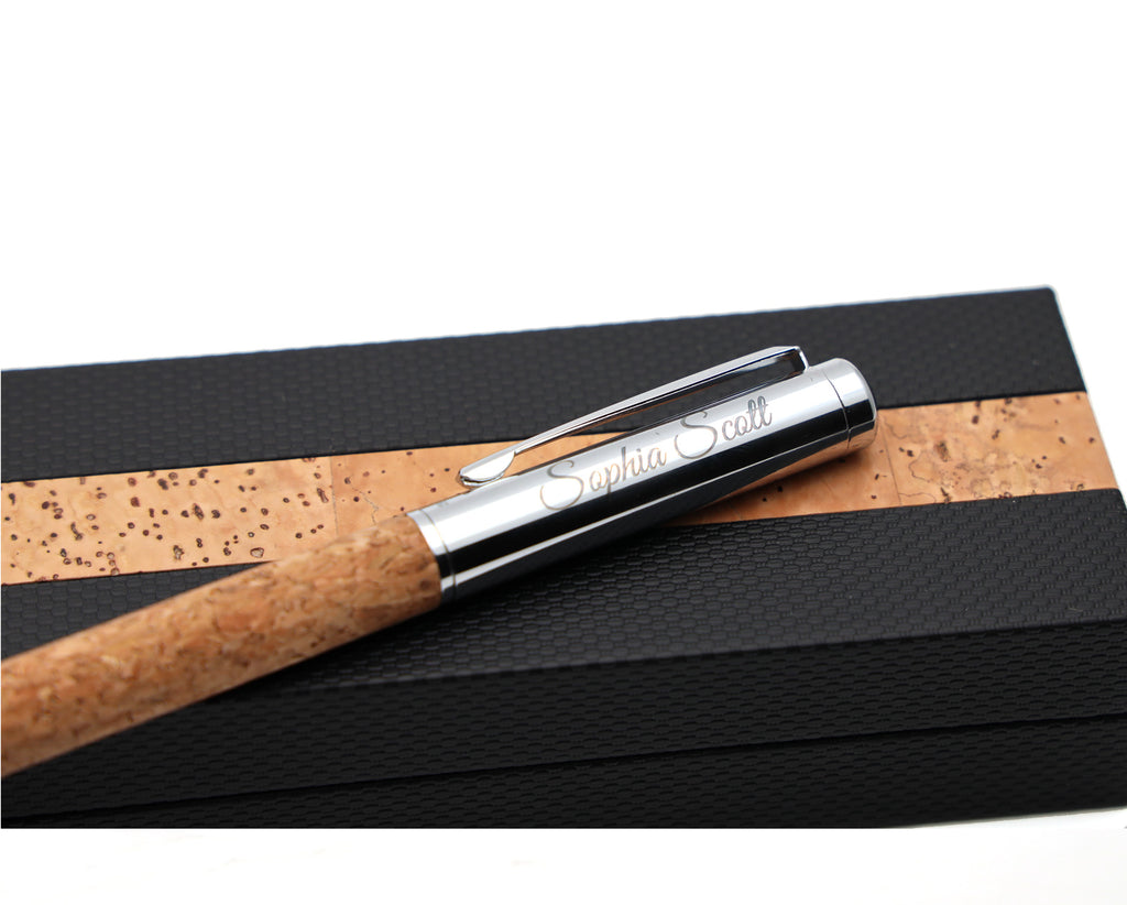 Personalised Premium Cork Metal Ballpoint Pen + Gift Box
