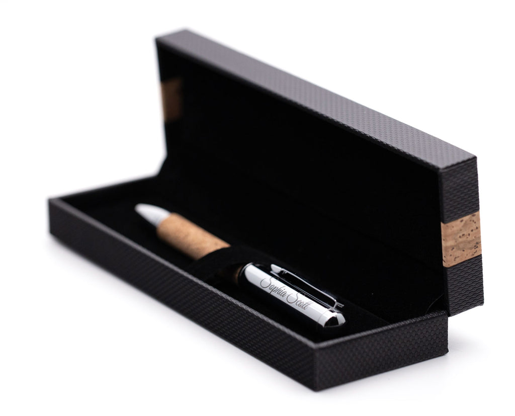 Personalised Premium Cork Metal Ballpoint Pen + Gift Box