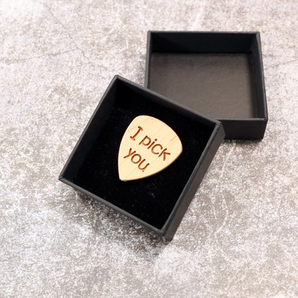 Personalised Custom Wooden Guitar Pick Plectrum + Gift Box