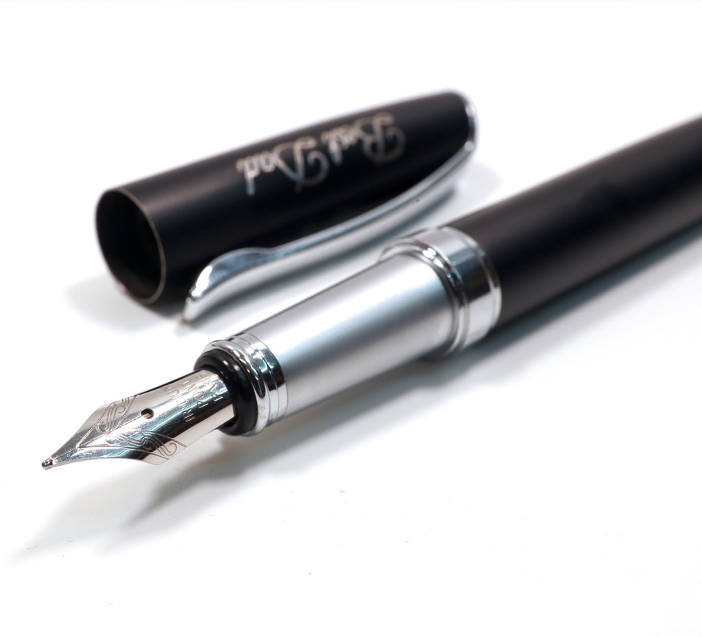 Personalised Custom Premium Satin Black Metal Fountain Pen + Gift Box | Design A Truly Unique Present | Laser Engraved